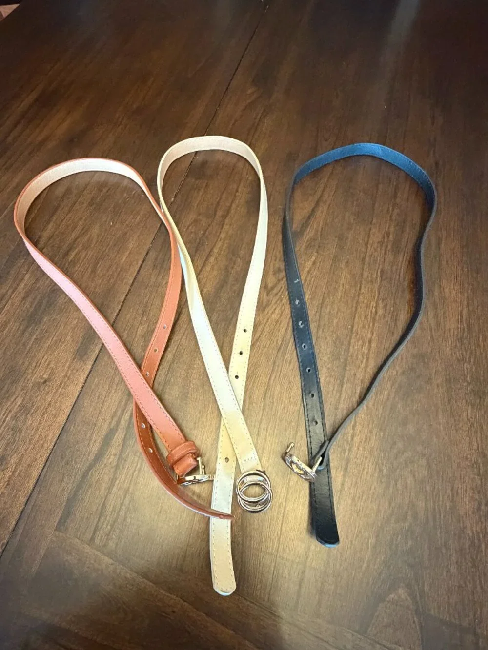 Belts Black Ivory and Brown Skinny Belts Gold O Buckle, Size 41 inches in length